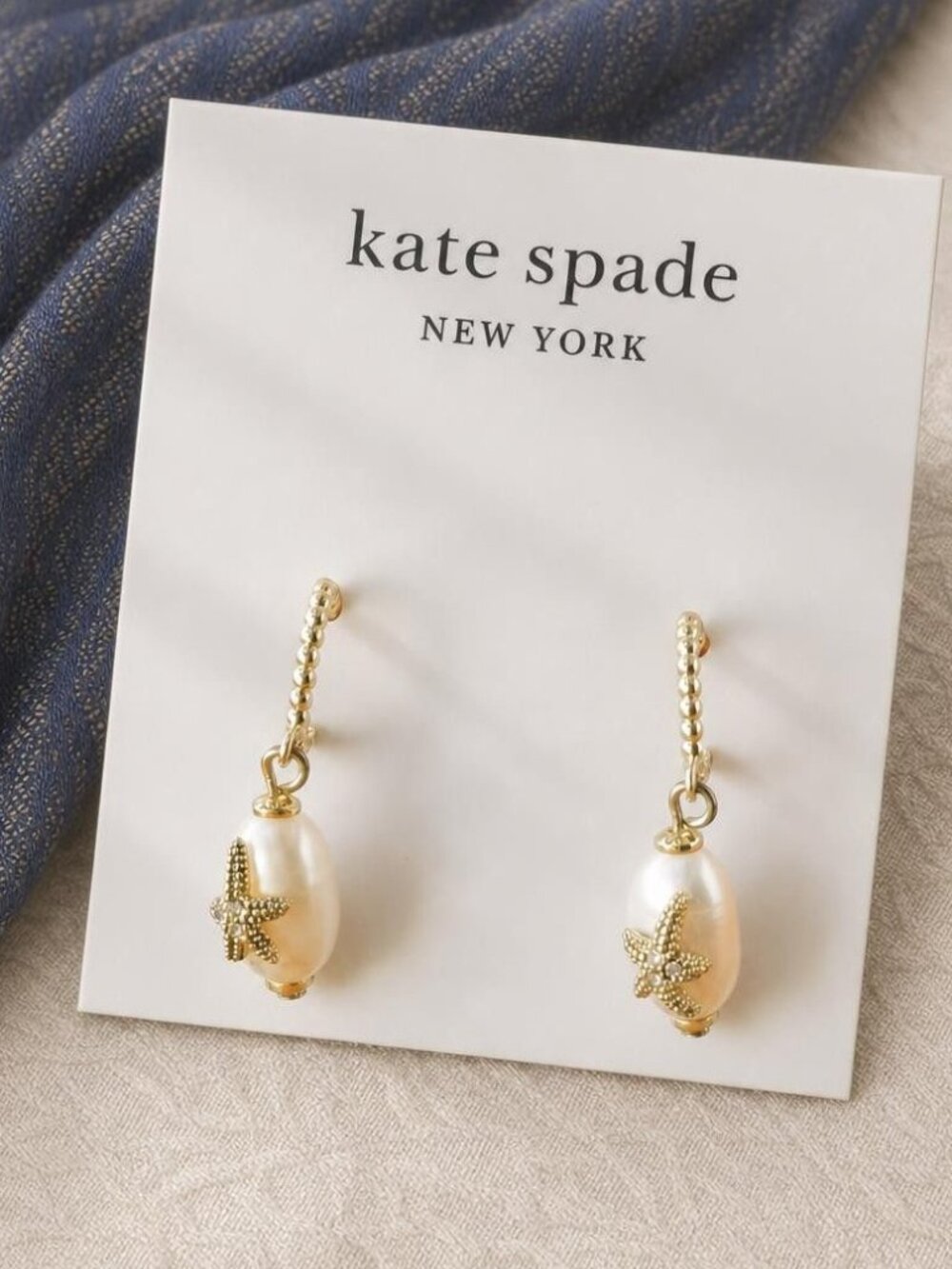 Kate Spade Sea Star Starfish Pearl Huggie Earrings